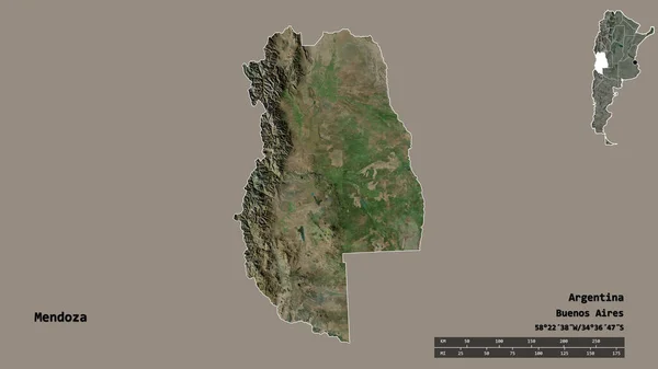 アルゼンチンの州 メンドーサ州の形で その首都はしっかりとした背景に隔離されています 距離スケール リージョンプレビュー およびラベル 衛星画像 3Dレンダリング — ストック写真