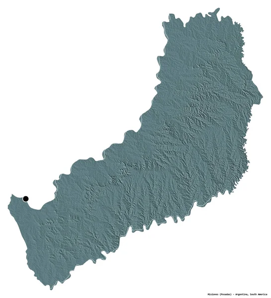 アルゼンチンのミシオネス州の形で 首都は白い背景に孤立しています 色の標高マップ 3Dレンダリング — ストック写真