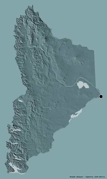 アルゼンチンのヌークェン州の形で その首都はしっかりとした色の背景に隔離されています 色の標高マップ 3Dレンダリング — ストック写真