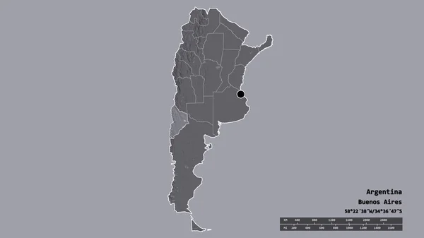 主要な地域部門と分離されたノイケン地域とアルゼンチンの荒廃した形 ラベル 色の標高マップ 3Dレンダリング — ストック写真
