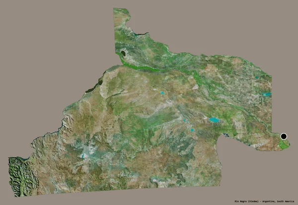 阿根廷省里约内格罗的形状 其首都用纯色背景隔开 卫星图像 3D渲染 — 图库照片