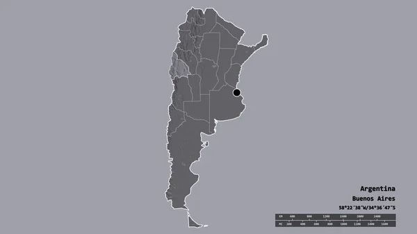 主要な地域部門と分離サンフアン地域とアルゼンチンの荒廃した形状 ラベル 色の標高マップ 3Dレンダリング — ストック写真