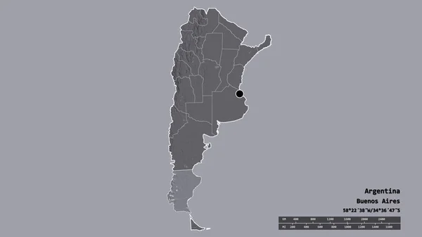 アルゼンチンの首都 主要な地域部門と分離されたサンタクルーズ地域での荒廃した形 ラベル 色の標高マップ 3Dレンダリング — ストック写真