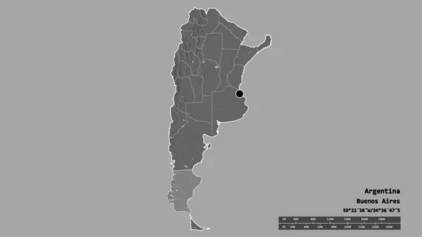 アルゼンチンの首都 主要な地域部門と分離されたサンタクルーズ地域での荒廃した形 ラベル 標高マップ 3Dレンダリング — ストック写真