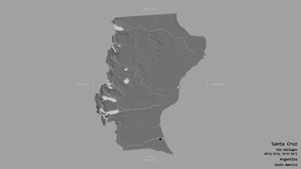 阿根廷省圣克鲁斯的一个地区 在一个地理参照框的坚实背景下被隔离 Bilevel高程图 3D渲染 — 图库照片