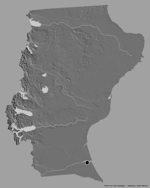 アルゼンチンのサンタクルーズ県の形で その首都はしっかりとした色の背景に隔離されています 標高マップ 3Dレンダリング — ストック写真