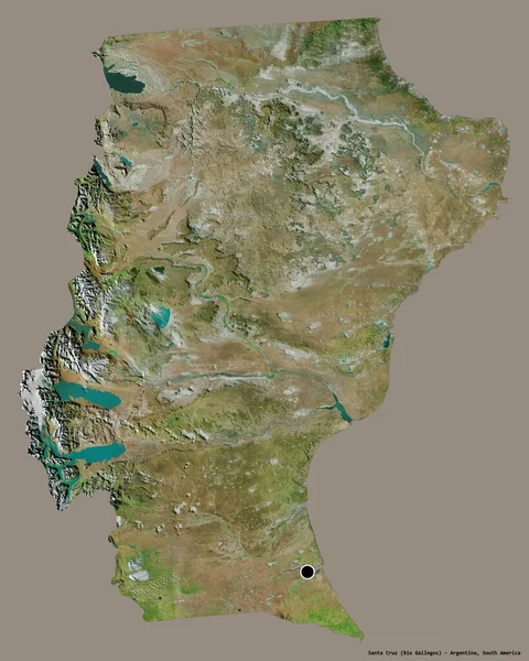 阿根廷圣克鲁斯的形状 其首都被隔离在一个坚实的色彩背景上 卫星图像 3D渲染 — 图库照片