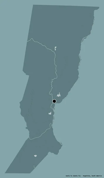 アルゼンチンのサンタ フェ州の形で その首都はしっかりとした色の背景に隔離されています 色の標高マップ 3Dレンダリング — ストック写真