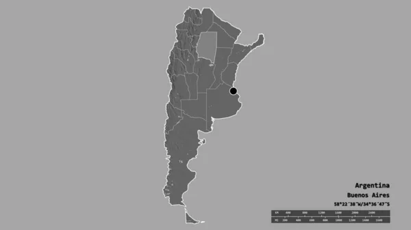 Desaturated Shape Argentina Its Capital Main Regional Division Separated Santiago — Stock Photo, Image