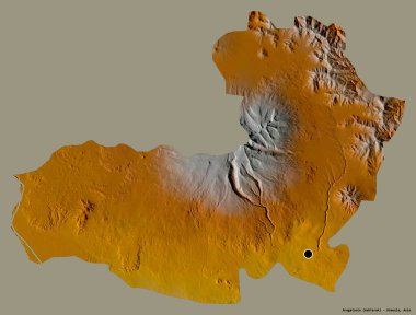 Ermenistan 'ın Aragatsotn eyaleti, başkenti katı bir renk arkaplanı ile izole edilmiştir. Topografik yardım haritası. 3B görüntüleme