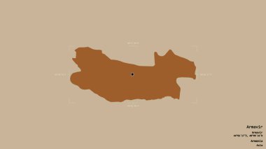 Ermenistan 'ın Armavir bölgesi, jeoreferatlı bir sınır kutusunda sağlam bir arka planda izole edilmiş. Etiketler. Desenli dokuların bileşimi. 3B görüntüleme