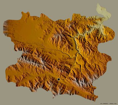Lori 'nin görünüşü, Ermenistan eyaleti, başkenti katı renk arka planında izole edilmiş. Topografik yardım haritası. 3B görüntüleme