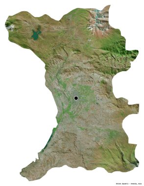 Beyaz arka planda başkenti izole edilmiş, Ermenistan 'ın Shirak ilçesi. Uydu görüntüleri. 3B görüntüleme
