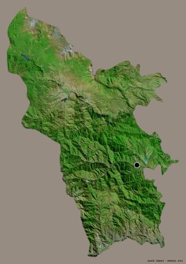 Başkenti koyu renk arkaplan üzerine izole edilmiş, Ermenistan 'ın Syunik şehrinin şekli. Uydu görüntüleri. 3B görüntüleme