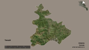 Ermenistan 'ın Tavush ili, başkenti sağlam bir zemin üzerinde izole edilmiştir. Uzaklık ölçeği, bölge önizlemesi ve etiketleri. Uydu görüntüleri. 3B görüntüleme