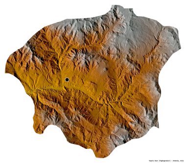 Beyaz arka planda başkenti izole edilmiş Vayots Dzor, Ermenistan eyaleti. Topografik yardım haritası. 3B görüntüleme