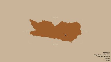 Karnten bölgesi, Avusturya eyaleti, jeoreferatlı bir sınır kutusunda sağlam bir arka planda izole edilmiş. Etiketler. Desenli dokuların bileşimi. 3B görüntüleme