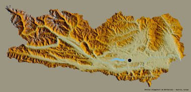 Avusturya 'nın Karnten eyaleti, başkenti katı renk arkaplanı ile izole edilmiştir. Topografik yardım haritası. 3B görüntüleme