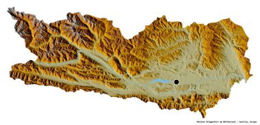 Karnten, Avusturya devleti, başkenti beyaz arka planda izole edilmiştir. Topografik yardım haritası. 3B görüntüleme