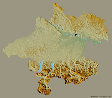 Avusturya eyaleti Oberosterreich 'in şekli, başkenti katı bir renk arkaplanı ile izole edilmiştir. Topografik yardım haritası. 3B görüntüleme
