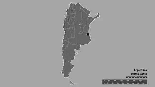 主要な地域部門と分離されたティエラ フエゴ地域でアルゼンチンの荒廃した形 ラベル 標高マップ 3Dレンダリング — ストック写真
