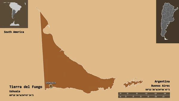 Forma Tierra Del Fuego Territorio Nacional Argentina Capital Escala Distancia — Foto de Stock