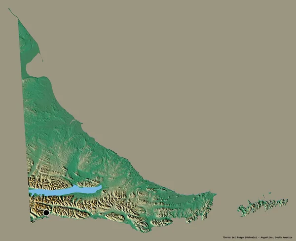 アルゼンチンの国土であるティエラ フエゴの形で その首都はしっかりとした色背景に隔離されています 地形図 3Dレンダリング — ストック写真