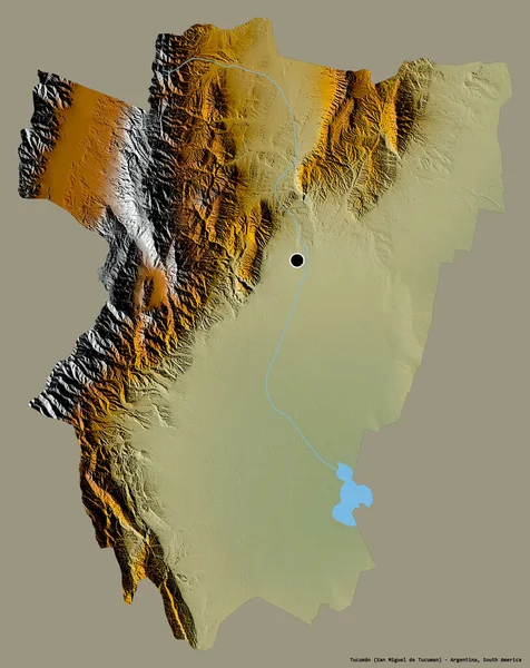 阿根廷图库曼省的形状 其首都以纯色背景隔离 地形浮雕图 3D渲染 — 图库照片