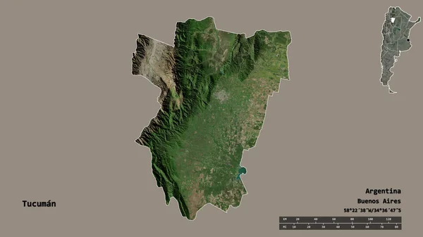 阿根廷图库曼省的形状 其首都在坚实的背景下与世隔绝 距离尺度 区域预览和标签 卫星图像 3D渲染 — 图库照片