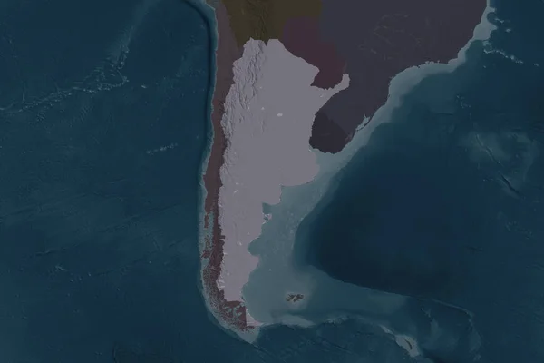 Kształt Argentyny Oddzielony Desaturacją Sąsiednich Obszarów Kolorowa Mapa Elewacji Renderowanie — Zdjęcie stockowe