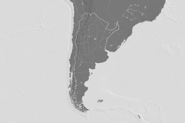 Rozšířená Oblast Argentiny Obrysem Země Mezinárodními Regionálními Hranicemi Mapa Nadmořské — Stock fotografie