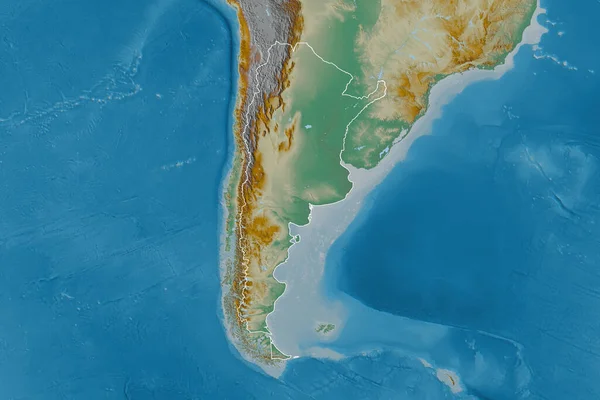 Rozszerzony Obszar Zarysie Argentyny Mapa Pomocy Topograficznej Renderowanie — Zdjęcie stockowe