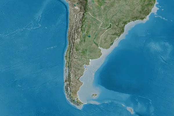 Rozšířená Oblast Argentiny Obrysem Země Mezinárodními Regionálními Hranicemi Satelitní Snímky — Stock fotografie