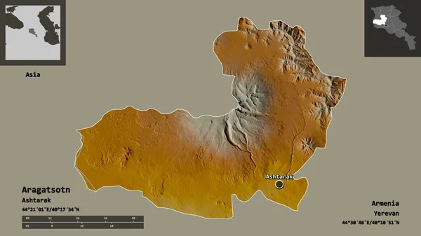 Form Aragatsotn Provinsen Armenien Och Dess Huvudstad Avståndsskala Förhandsvisningar Och — Stockfoto