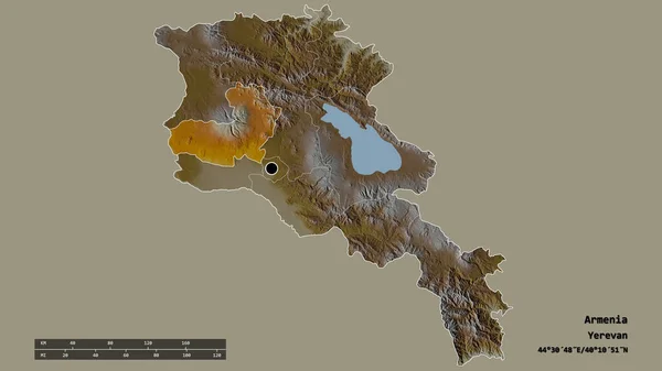 Desaturated Shape Armenia Its Capital Main Regional Division Separated Aragatsotn — Stock Photo, Image