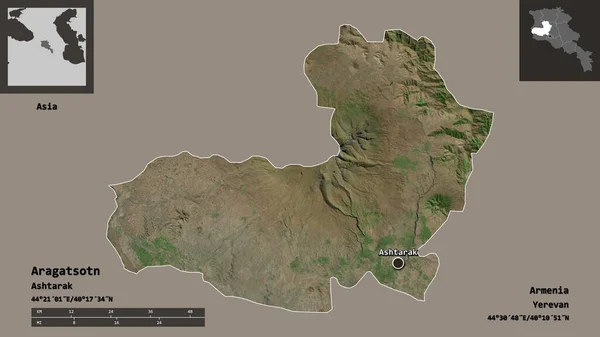 Form Aragatsotn Provinsen Armenien Och Dess Huvudstad Avståndsskala Förhandsvisningar Och — Stockfoto