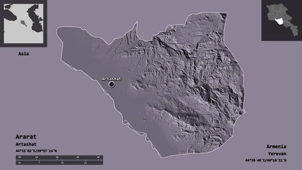 Gestalt Von Ararat Provinz Armenien Und Seiner Hauptstadt Entfernungsskala Vorschau — Stockfoto