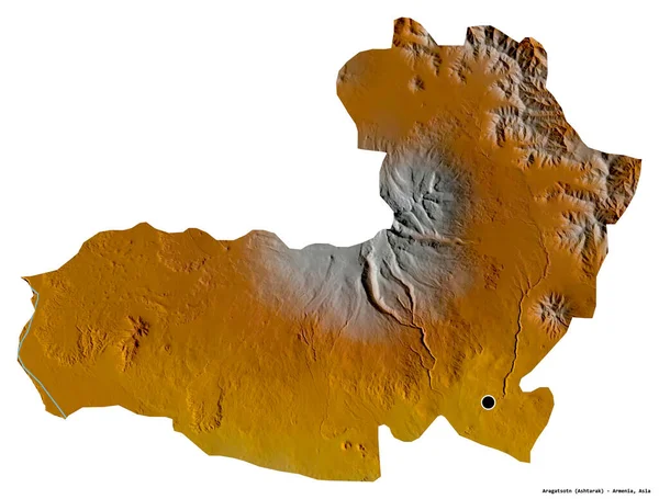 Aragatsotn Alakja Örményország Tartománya Fővárosát Fehér Háttérrel Elszigetelve Topográfiai Domborzati — Stock Fotó