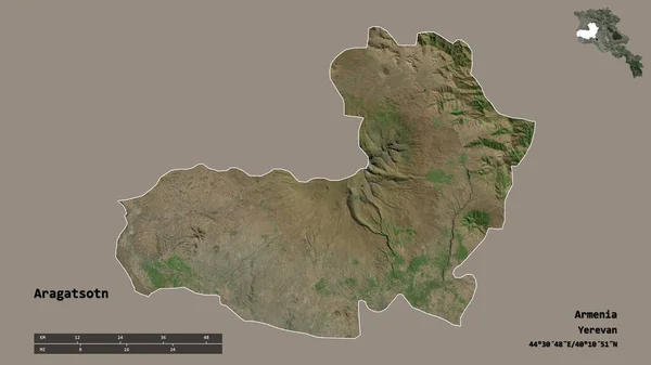 Kształt Aragatsotn Prowincja Armenii Stolicą Odizolowaną Solidnym Tle Skala Odległości — Zdjęcie stockowe