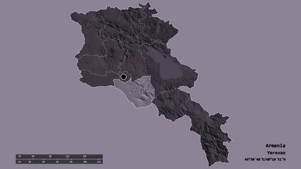 Forma Dessaturada Armênia Com Sua Capital Principal Divisão Regional Área — Fotografia de Stock