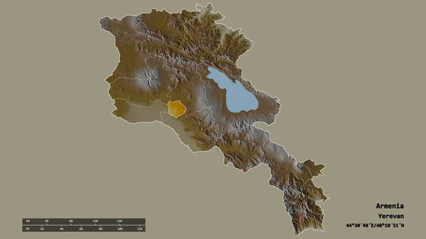 Forme Désaturée Arménie Avec Capitale Principale Division Régionale Zone Séparée — Photo