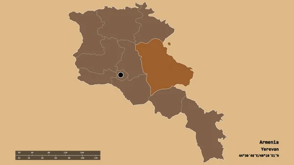 Die Ungesättigte Form Armeniens Mit Seiner Hauptstadt Der Wichtigsten Regionalen — Stockfoto