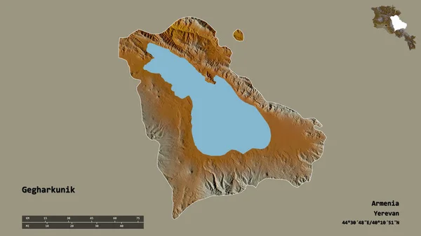Kształt Gegharkunik Prowincja Armenii Stolicą Odizolowaną Solidnym Tle Skala Odległości — Zdjęcie stockowe