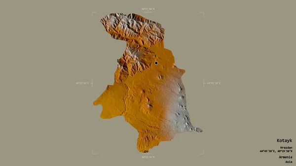 アルメニアのコタヤク 英語版 の地域は 洗練された境界線の箱の中にしっかりとした背景に孤立していた ラベル 地形図 3Dレンダリング — ストック写真