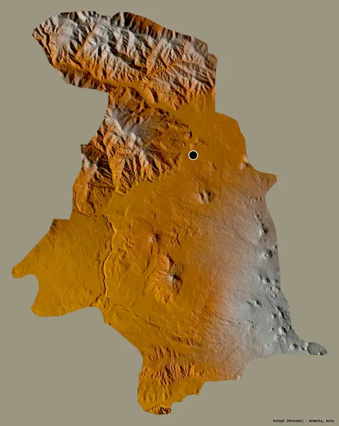 亚美尼亚科泰克省的形状 其首都以纯色背景隔离 地形浮雕图 3D渲染 — 图库照片