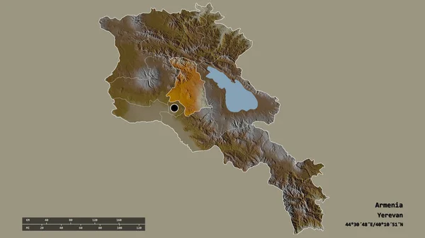 Desaturerad Form Armenien Med Dess Huvudstad Huvudsakliga Regionala Indelning Och — Stockfoto