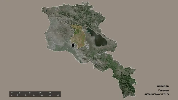 主要な地域部門と分離コタヤク地域とアルメニアの荒廃した形 ラベル 衛星画像 3Dレンダリング — ストック写真