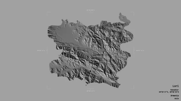 亚美尼亚省洛里地区 以坚实的背景隔离在一个地理参照框中 Bilevel高程图 3D渲染 — 图库照片