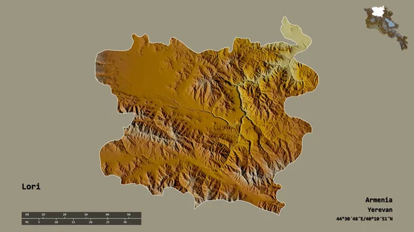 Форма Лорі Провінції Вірменія Столицею Ізольованою Твердому Тлі Масштаб Відстаней — стокове фото