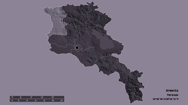 Desaturerad Form Armenien Med Dess Huvudstad Huvudsakliga Regionala Indelning Och — Stockfoto